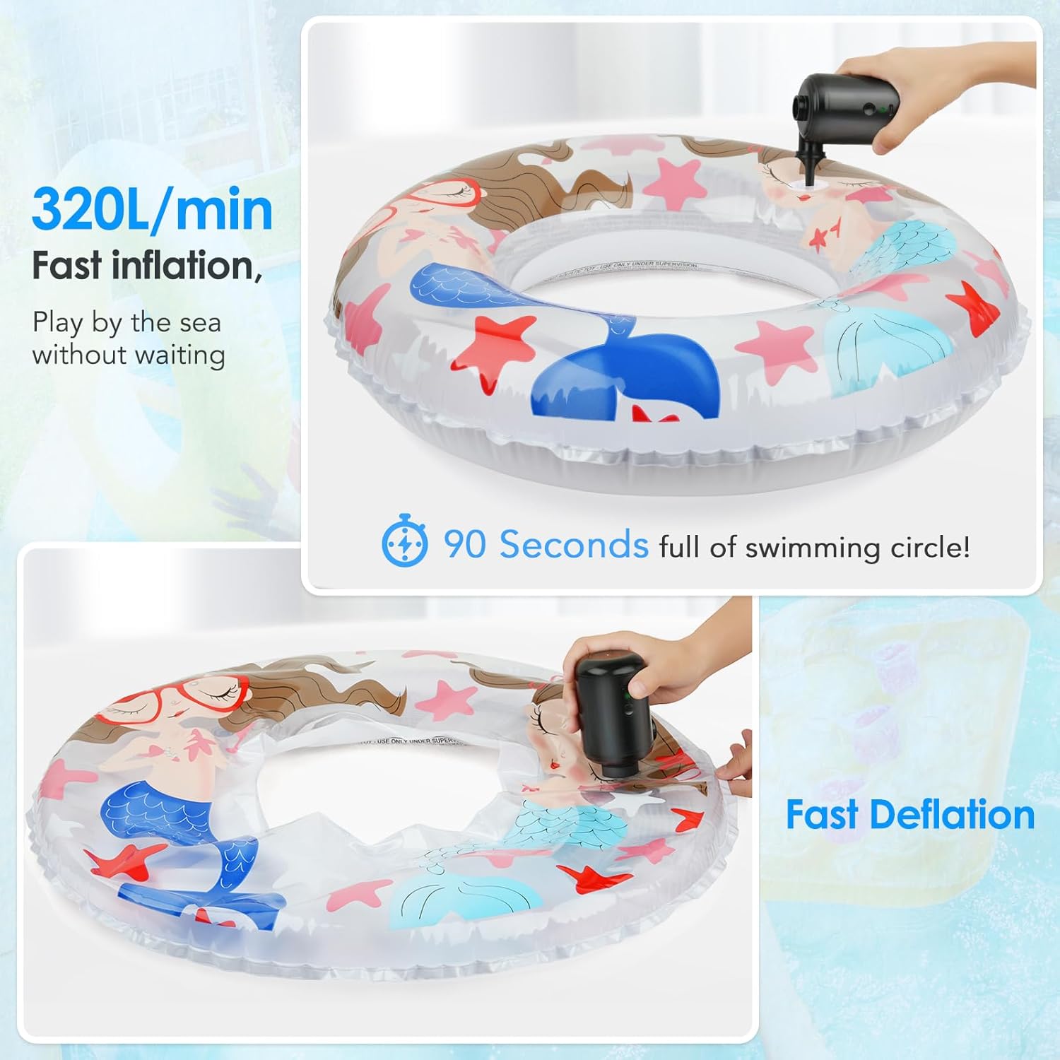 Thumbnail 3 de Pompa elettrica portatile 2 in 1 per materassi e gonfiabili con 4 ugelli (gonfia e sgonfia)