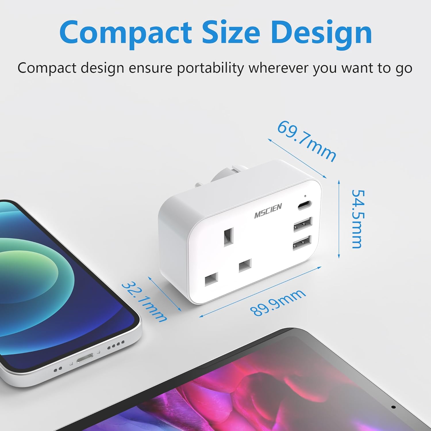 Detalle de Mscien UK to European Plug Adapter with USB C – 4-in-1 Travel Adaptor for UK travellers in Europe