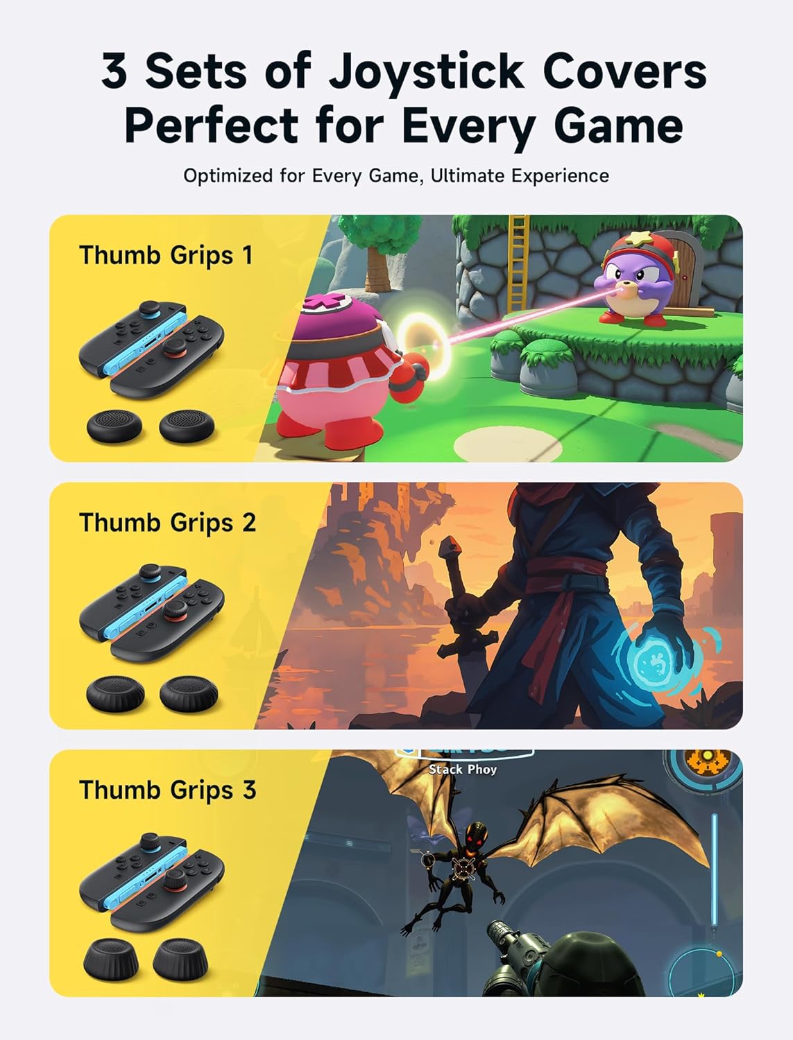 Thumbnail 3 de JSAUX grips de pouce antidérapants pour Nintendo Switch 2 (3 paires / 6 pièces) noirs