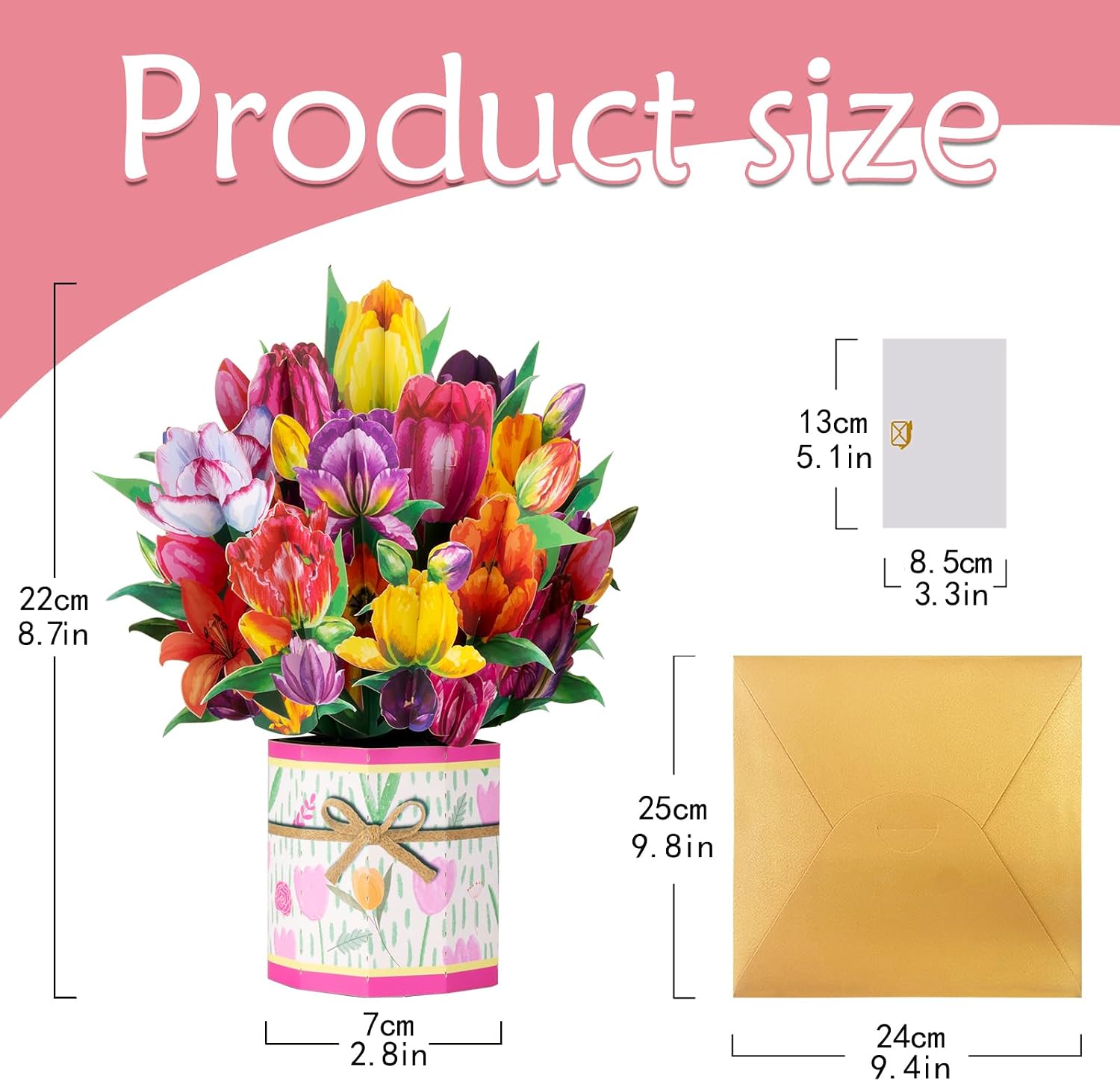 Detalle de Tulpe Pop Up: Grußkarte mit Tulpenstrauß – inklusive Notizkarten und Umschlägen