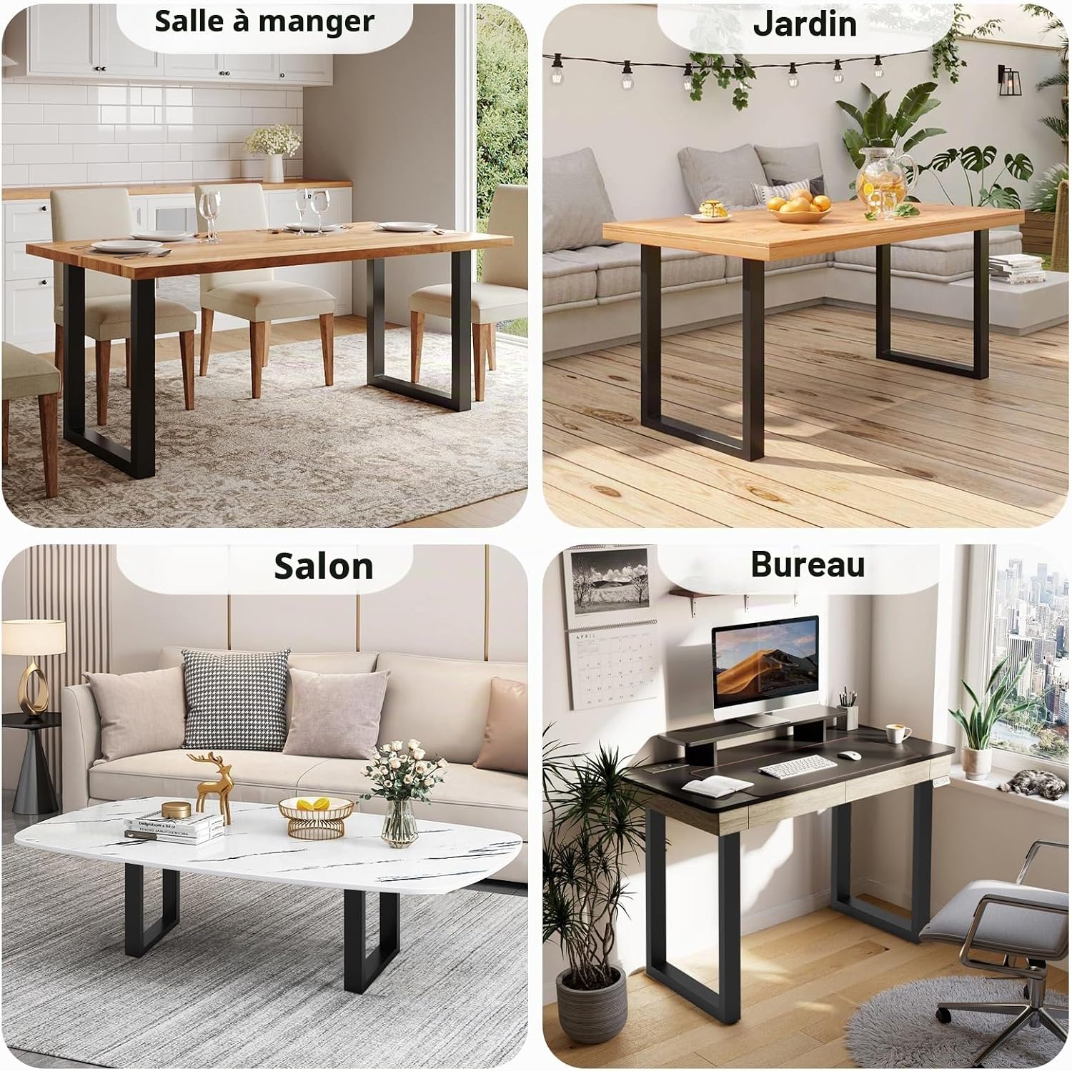 Thumbnail 6 de INMOZATA Lot de 2 Pieds de Table Métal 40 cm – 70x30 mm, acier brut avec protecteur de sol et accessoires