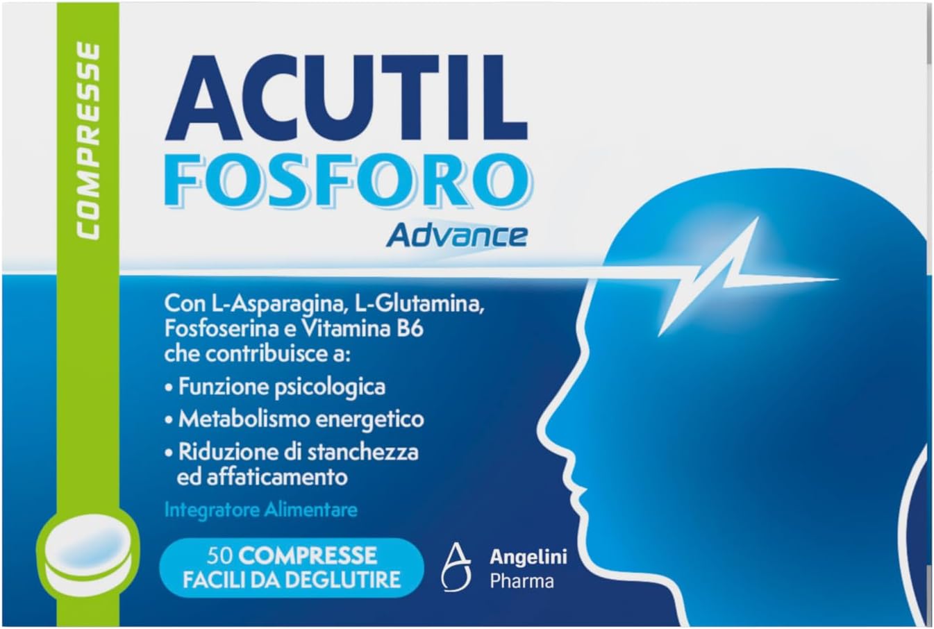 Detalle de Acutil Fosforo Advance — Integratore alimentare con Vitamina B6, L‑Asparagina, Fosfoserina e L‑Glutammina, 50 Compresse
