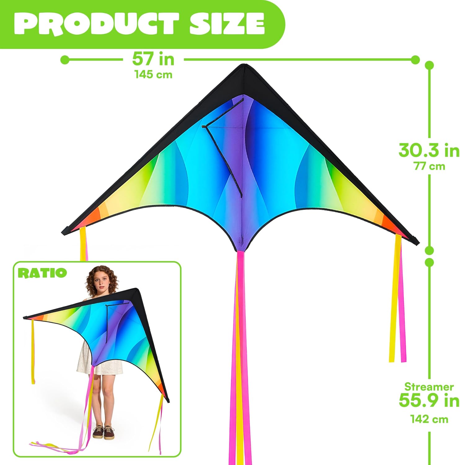 Thumbnail 4 de JOYIN 3-Pack Large Delta Kite Gradient Rainbow (Easy Flyer) for Kids & Adults
