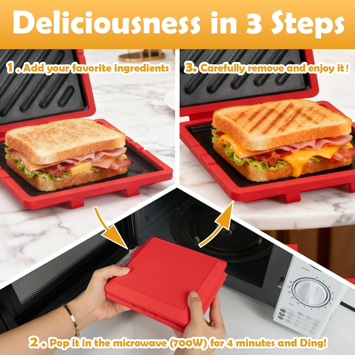 Detalle de Microwave Toastie Sandwich Maker with Removable Non-Stick Plates (Red)