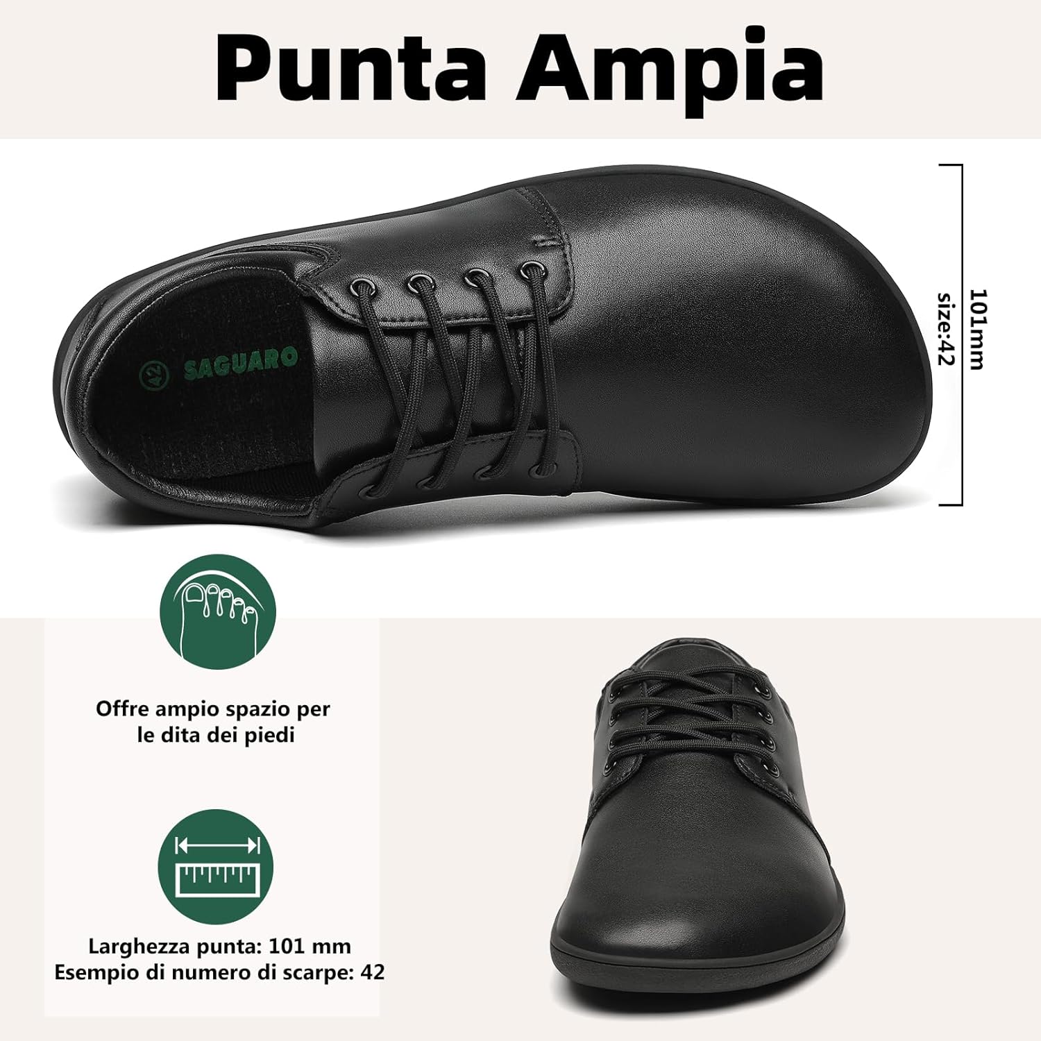 Detalle 2 de SAGUARO Scarpe Barefoot Uomo – Minimaliste, Wide Toe Box e stile business casual (Gr.36-48)