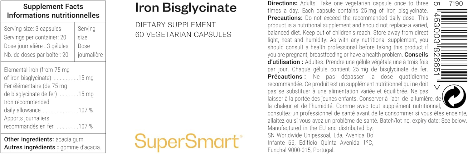 Thumbnail 1 de Fer Bisglycinate Supersmart – Fer hautement assimilable pour énergie et immunité ( Vegan, Sans Gluten )