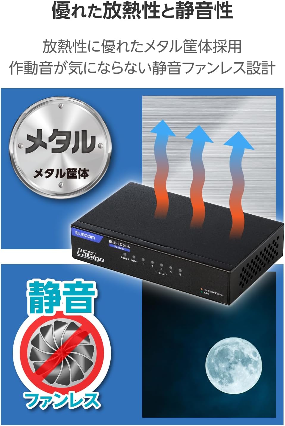 Thumbnail 5 de エレコム EHC-LQ01-5 2.5Gbps対応5ポートスイッチングハブ 金属筐体・ファンレス