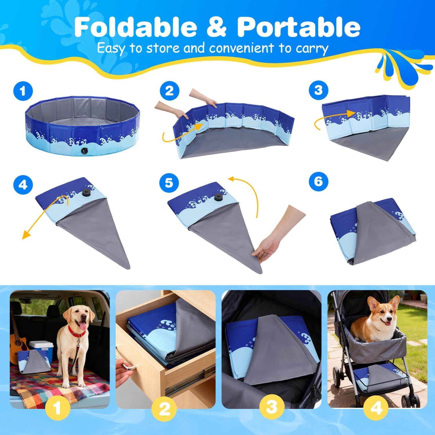 Thumbnail 6 de Nobleza Piscina pieghevole per cani e gatti grandi e piccoli (120 × 30 cm) in PP