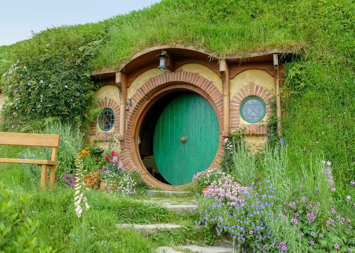 Detalle de BELECO 3x2.5m Fabric Hobbit Cave Photography Backdrop (Polyester, Green Grass Garden)
