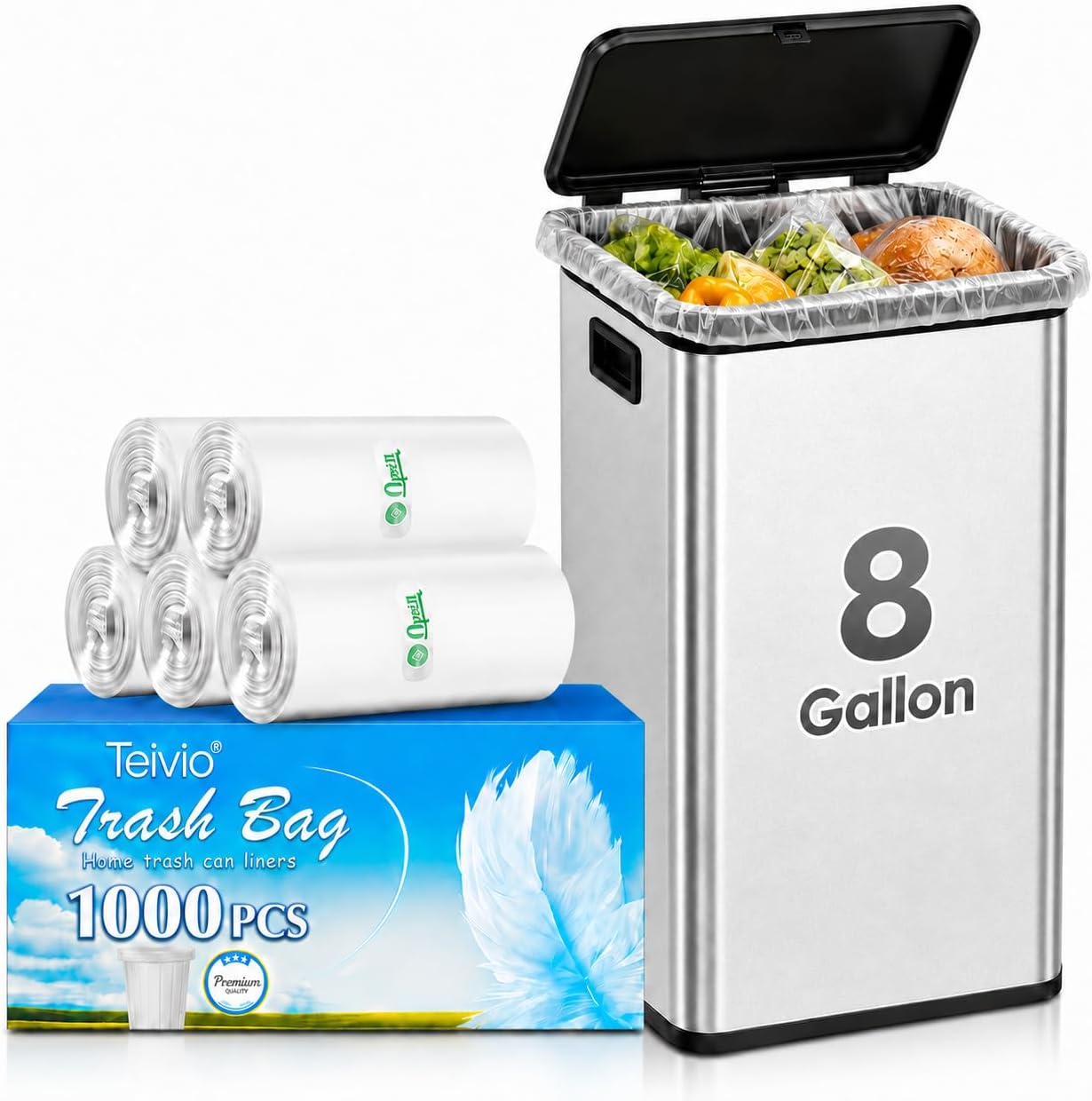 Detalle de Teivio Clear Trash Bags, 8 Gallon