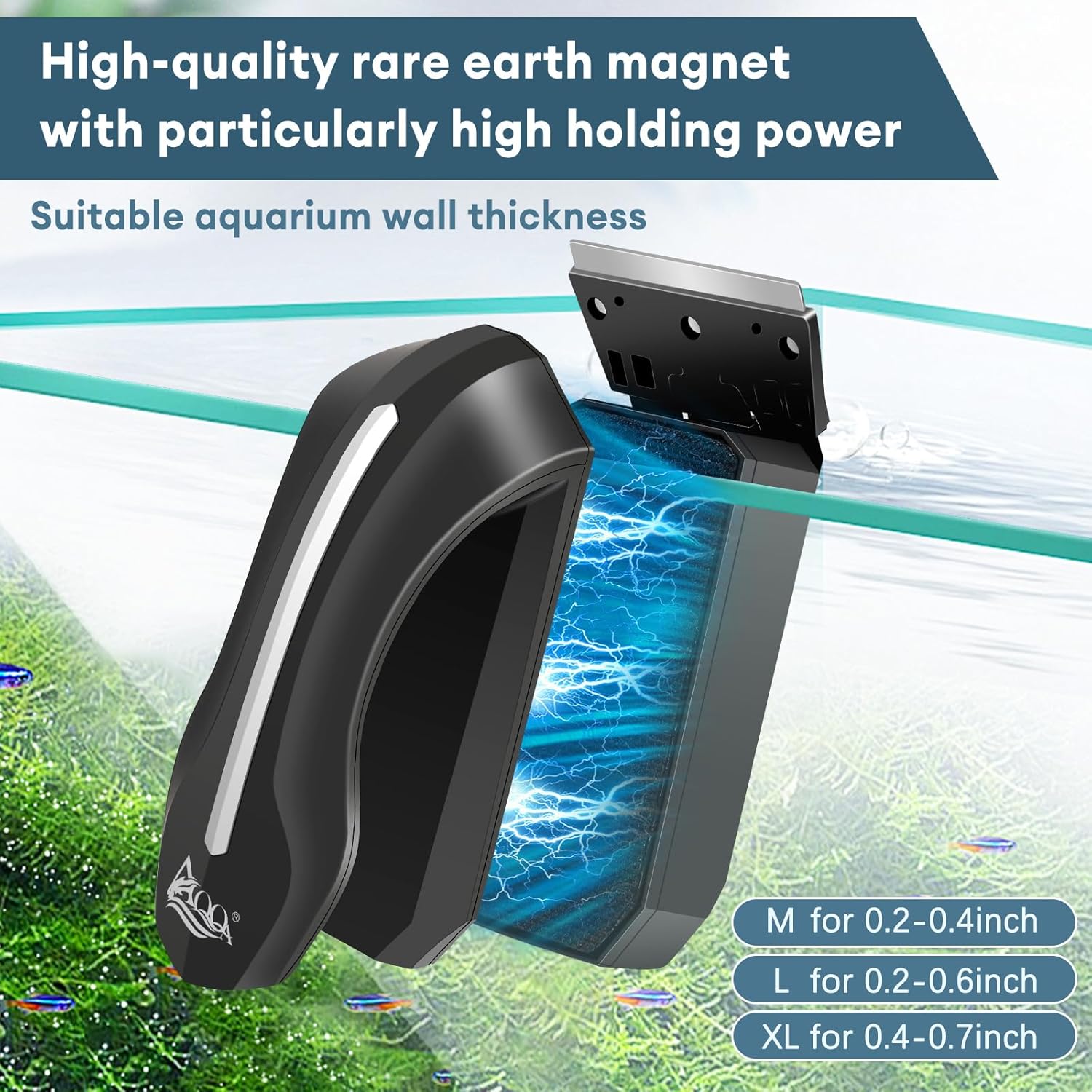 Detalle 2 de AQQA Magnetic Fish Tank Cleaner with 2 Detachable Scrapers for Glass & Acrylic