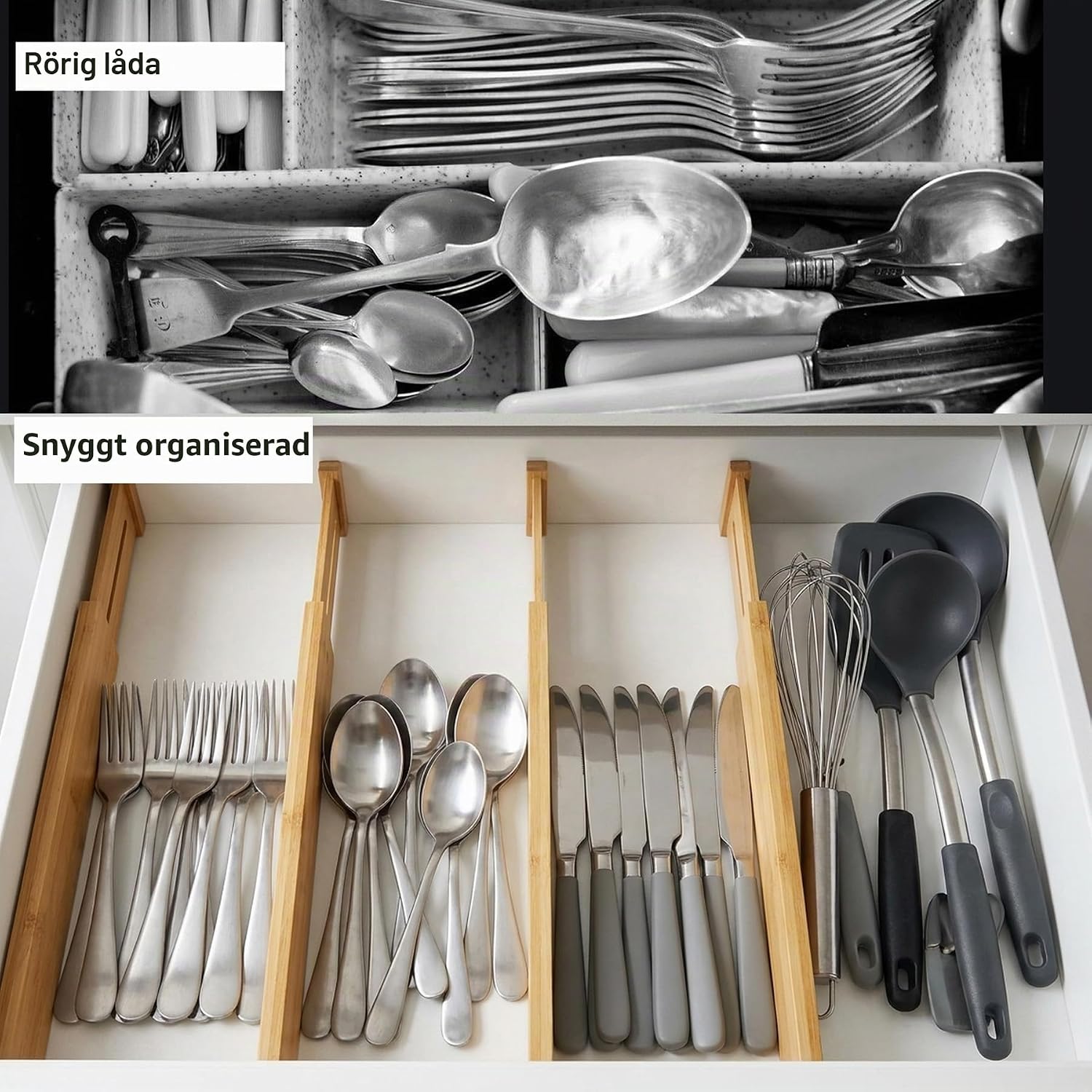 Detalle 2 de Utoplike drawerdivider – justerbara bambuavdelare för lådor, 4-pack