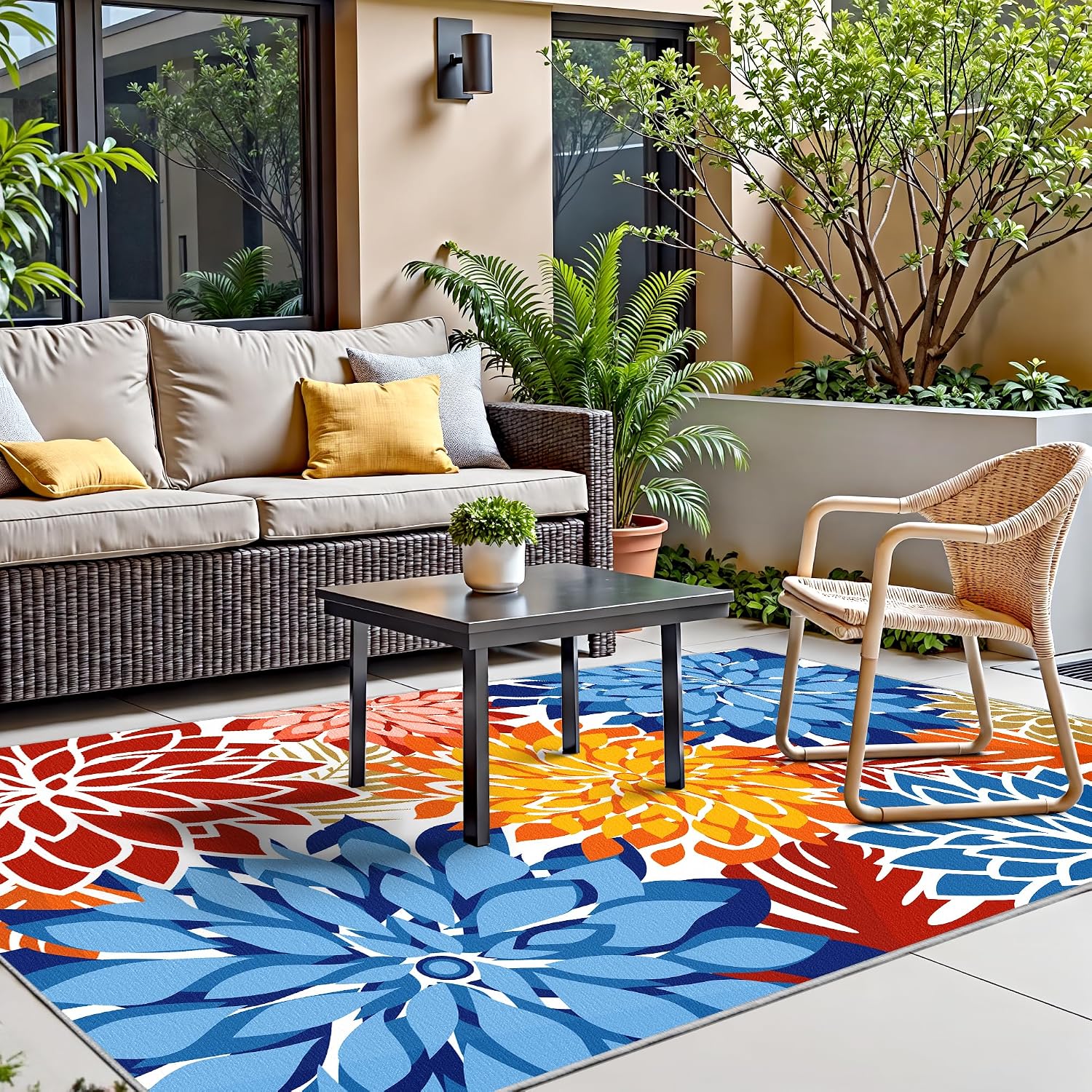 Thumbnail 6 de Arenarug DTSH241004FBA 9' x 12' Outdoor Chenille Rug, Floral, Waterproof