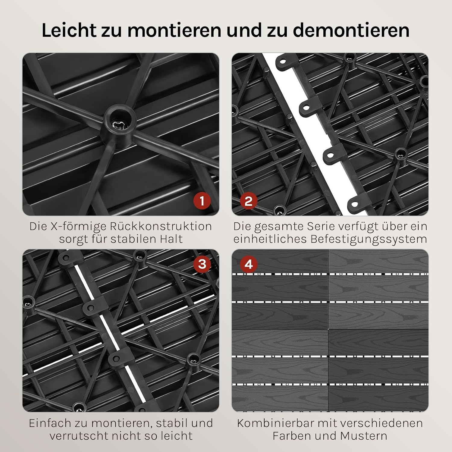 Detalle 2 de WOLTU WPC Terrassenfliesen Holzoptik 30x30 cm – grau, 11 Stück pro m², Klicksystem