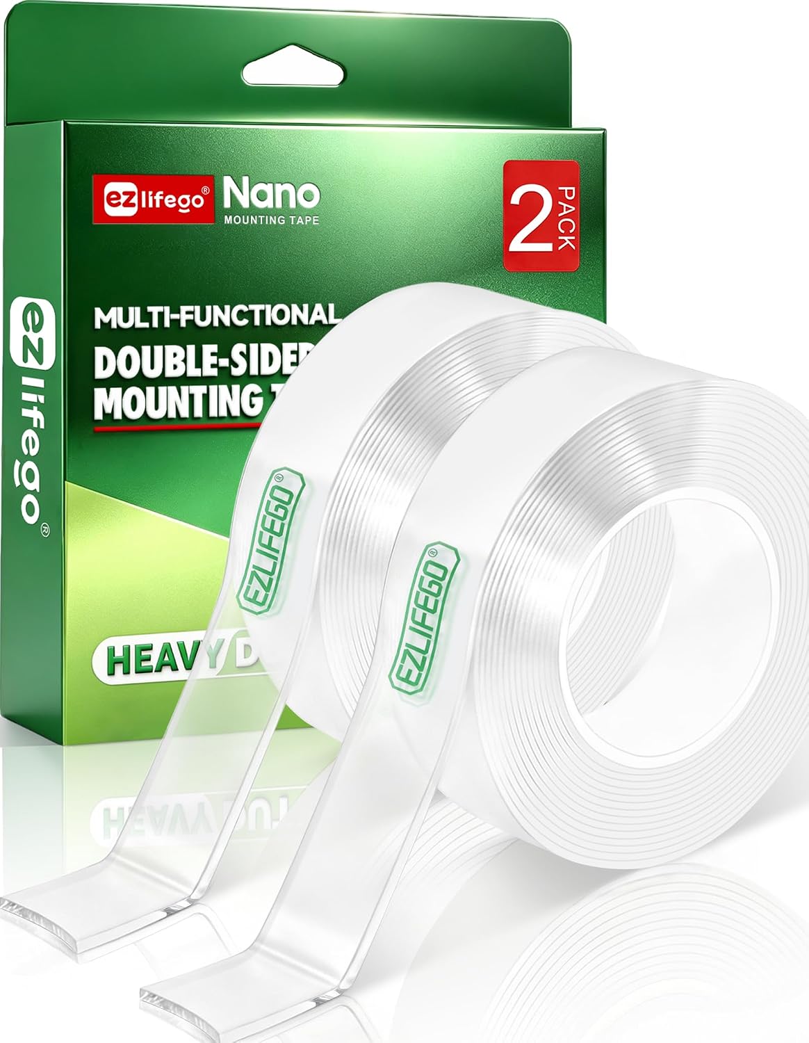 EZlifego BG0011-US Double-Sided Mounting Tape, 2-Pack, Clear, 72 lb Hold