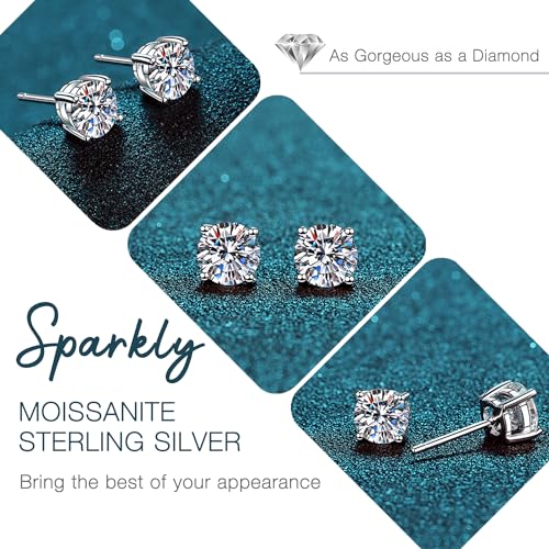 Detalle de Kosuwo Moissanite Stud Earrings 2.0CT in 18K White Gold Plating on S925 Silver — DF Color, VVS1, 1.0ct Each (Men & Women)