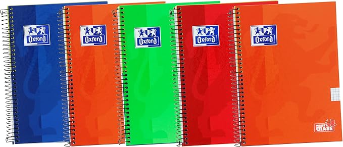Detalle de Oxford Cuadernos A5, Cuadrícula 4x4, Tapa Dura, Pack 5 📓