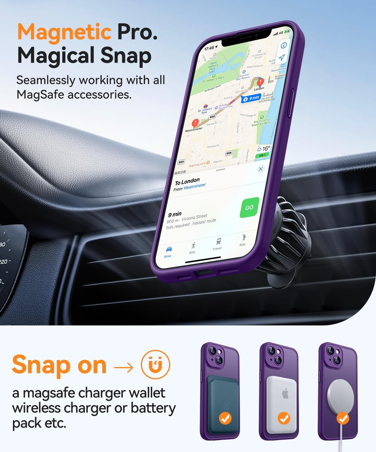 Thumbnail 3 de CANSHN Coque Magnétique pour iPhone 14 (6,1'') – Protection complète de la caméra, finition mate translucide Violet Foncé