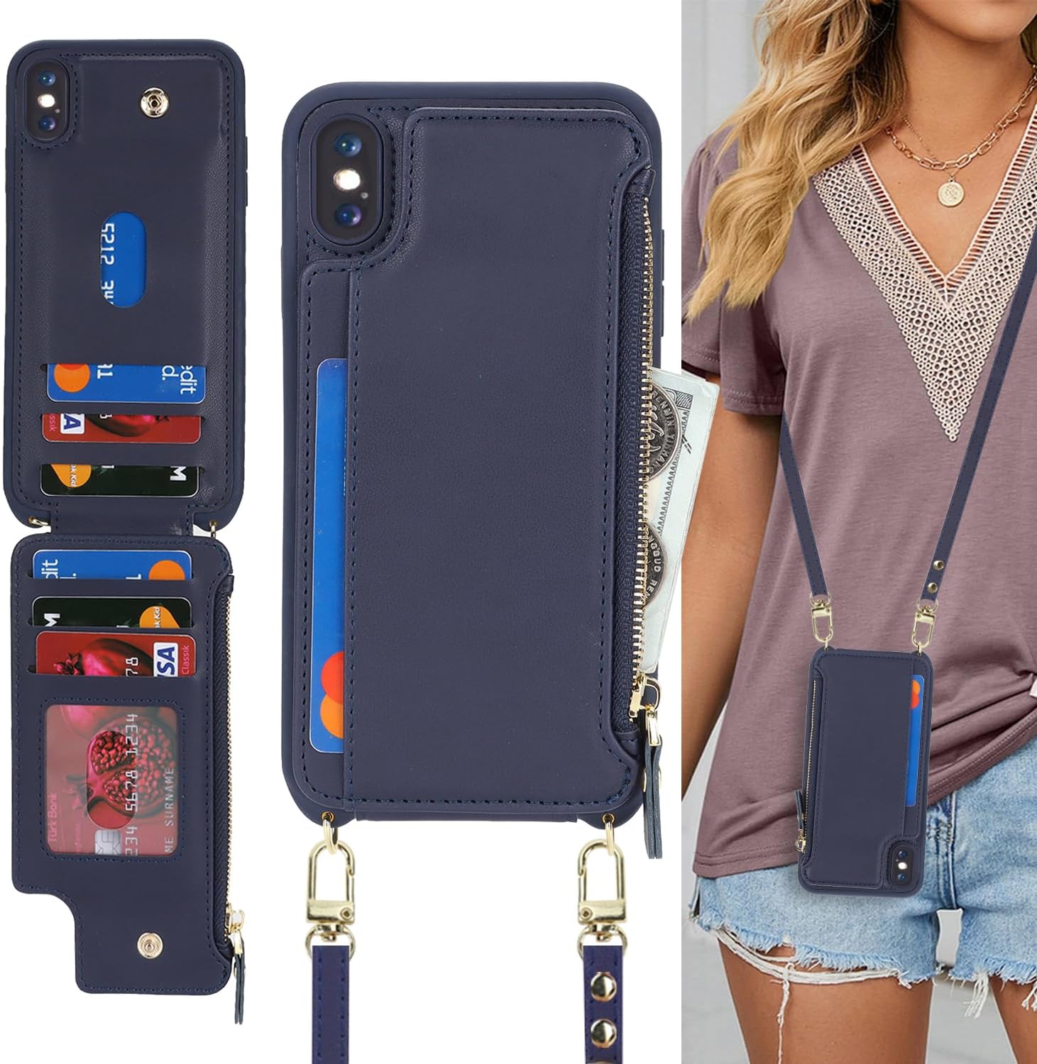 Thumbnail 1 de SailorTech Handyhülle für iPhone XS Max mit Kartenfach und verstellbarer Halskette – Blau