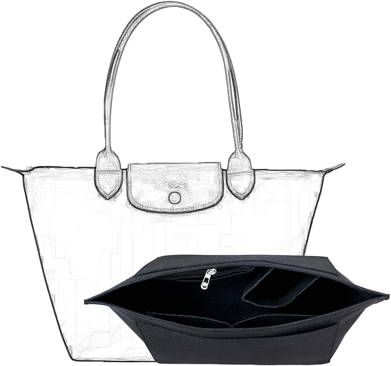 Detalle de D.DUO Organizer per borsa: organizer multi-tasca in feltro per interni Longchamp ( Nero, Medium )
