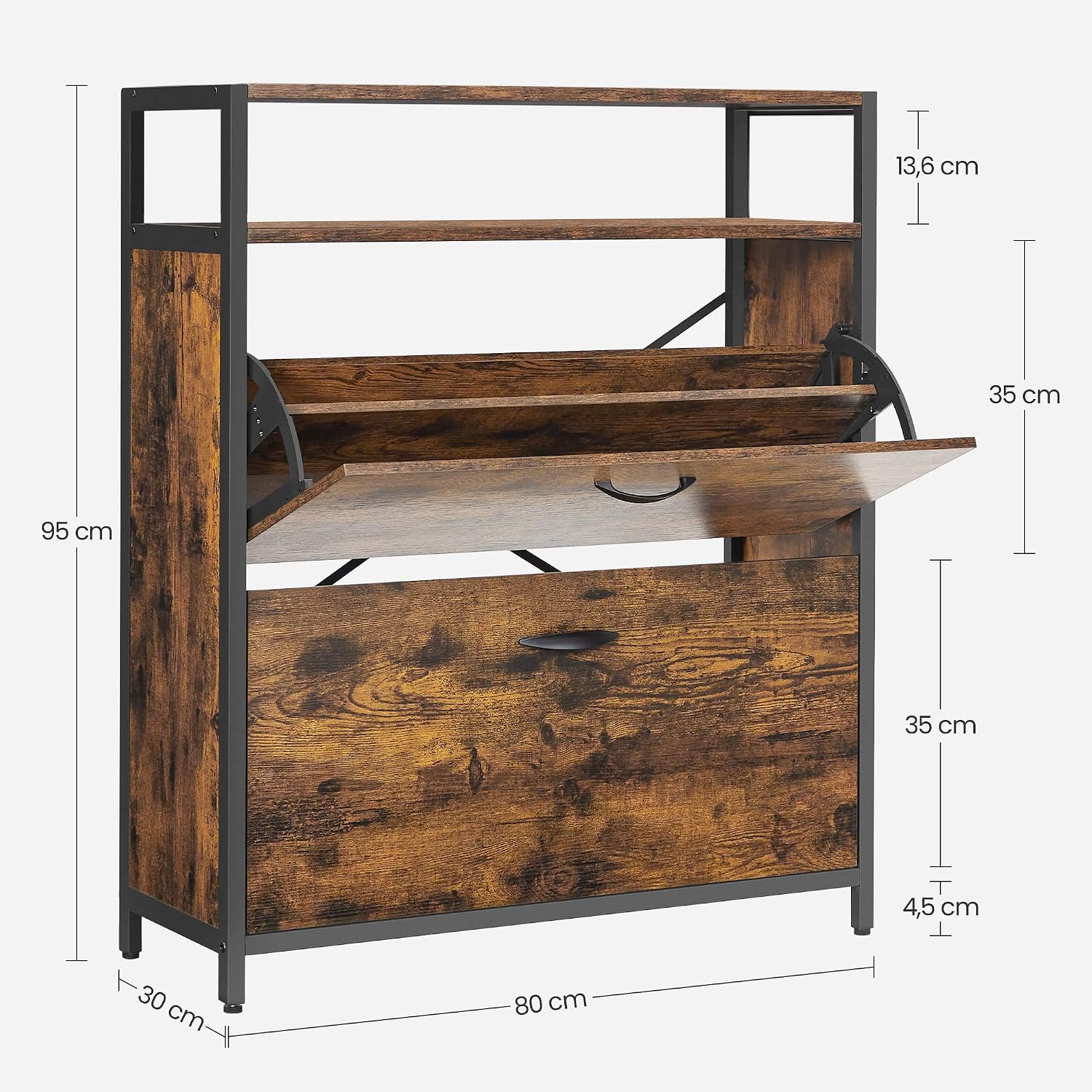 Detalle de VASAGLE Scarpiera Alto con 2 Scomparti ribalta – 10-16 paia, Marrone Vintage/Nero, LBS801B01