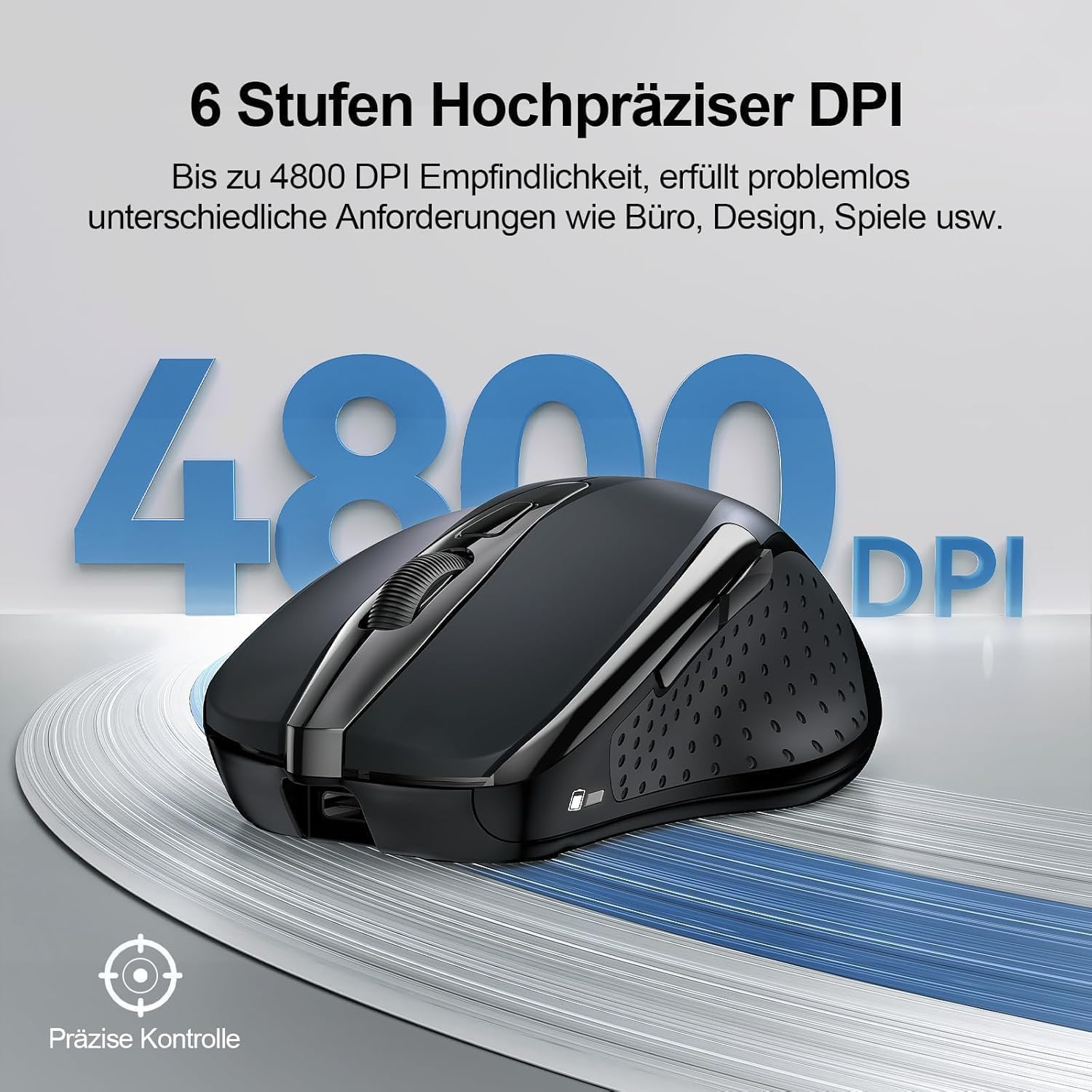 Detalle 2 de TECKNET Bluetooth Maus (wiederaufladbar, 3 Modi BT 5.0/3.0 + 2,4 GHz, 4800 DPI) – schwarz