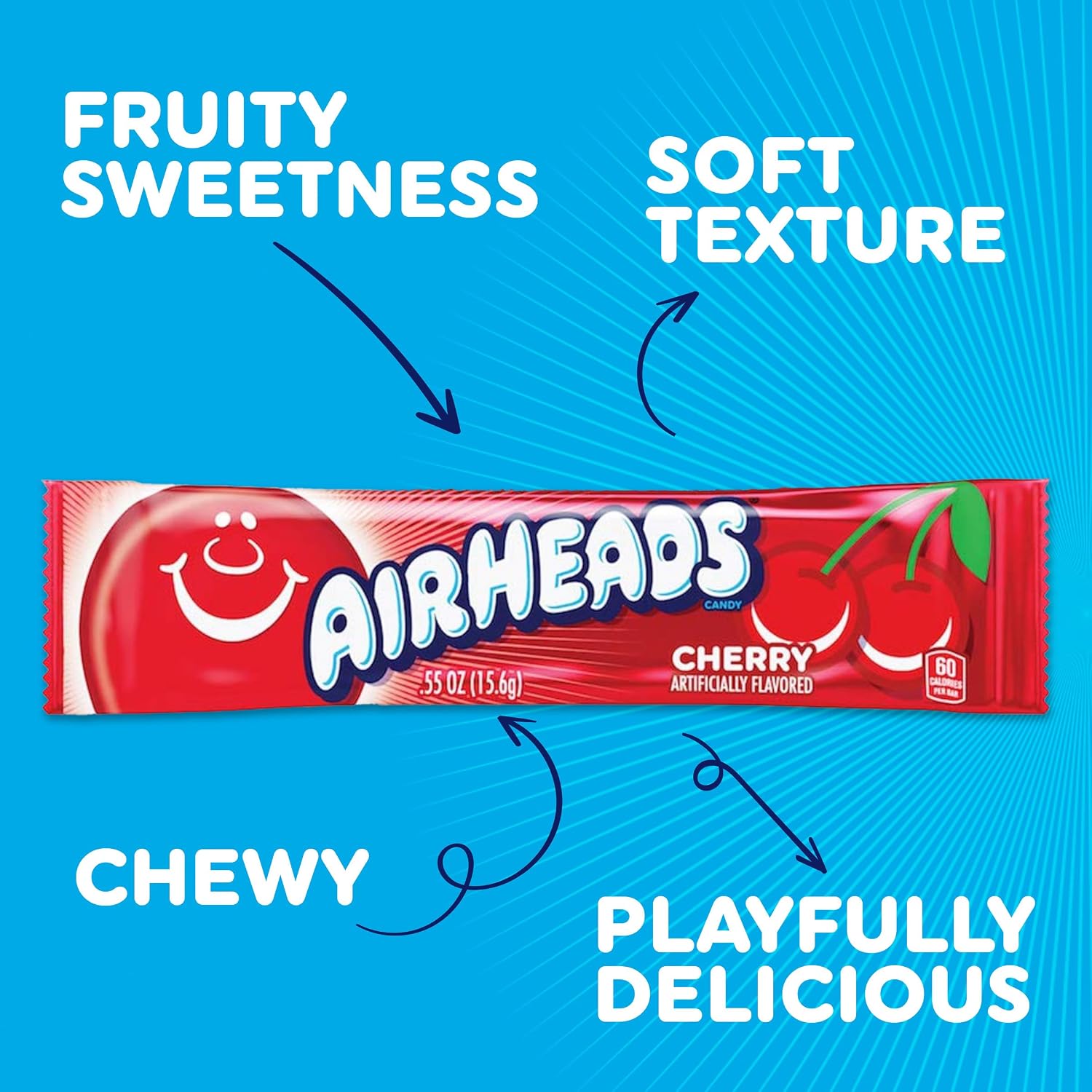 Detalle de Airheads 073390001155 Cherry Taffy Candy Bars, 36 Individually Wrapped