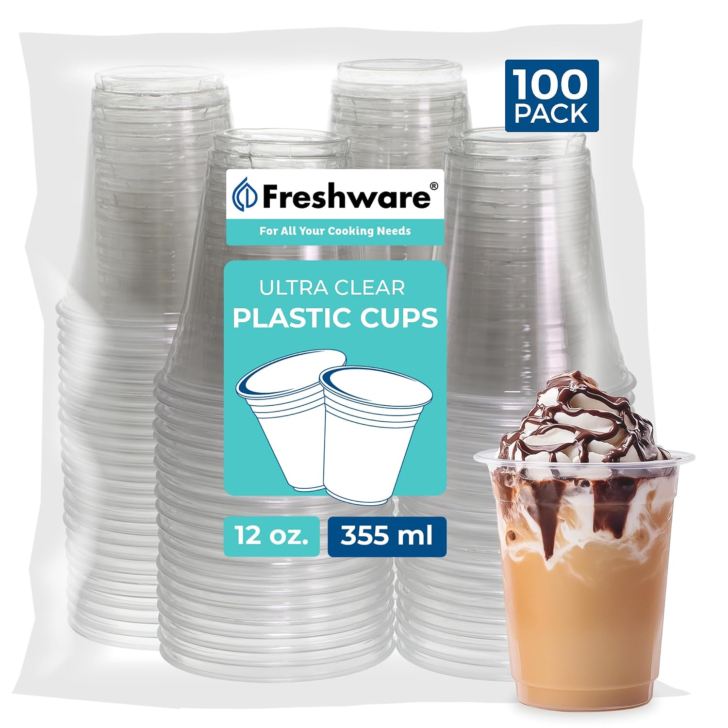 Thumbnail 6 de Freshware 16 oz Clear Disposable Plastic Cups (PET) — Crystal-Clear Tumblers, 100 Count