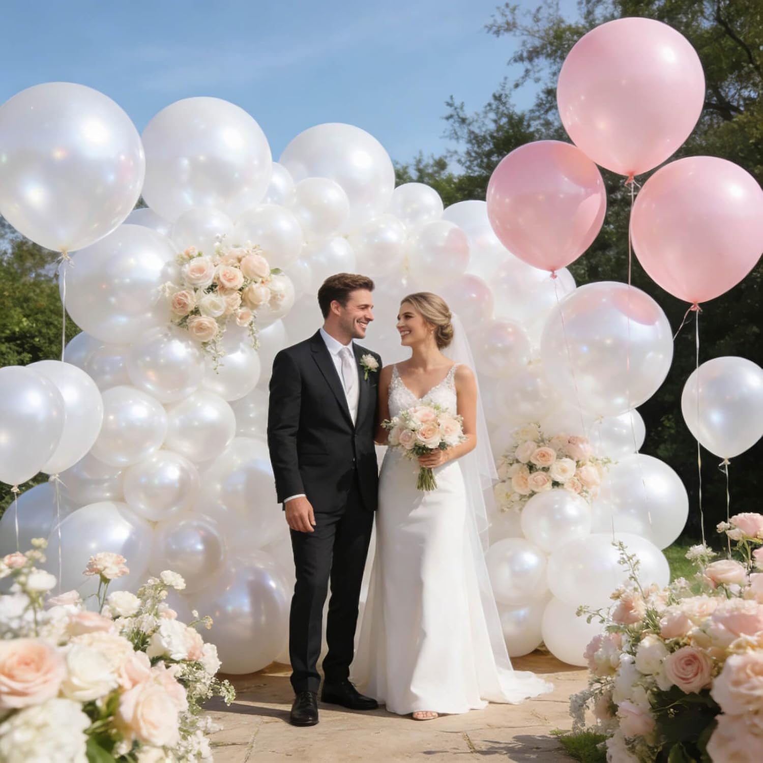 Thumbnail 3 de 110pcs Pearl White 12-inch Latex Balloons with 2 Ribbons