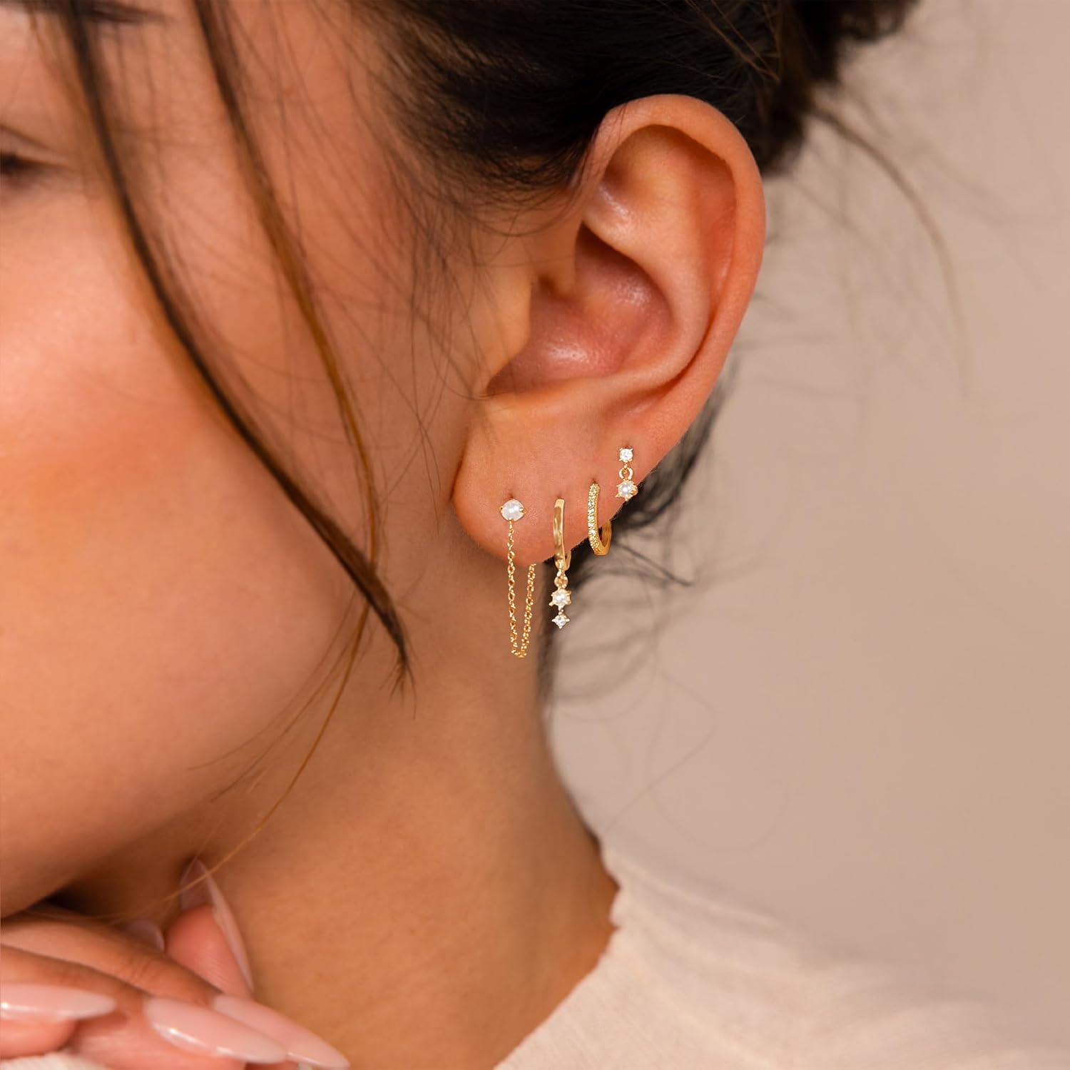 Detalle 2 de SELSHE Hoop Earring Set, 14K Gold-Plated
