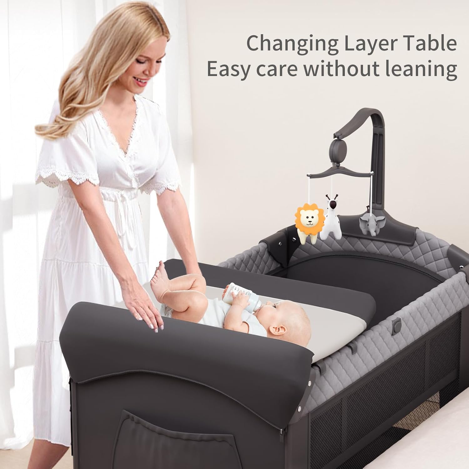 Thumbnail 4 de NidoDulce Portable Travel Cot & Bedside Crib with Mattress, Changing Table & Storage Organiser