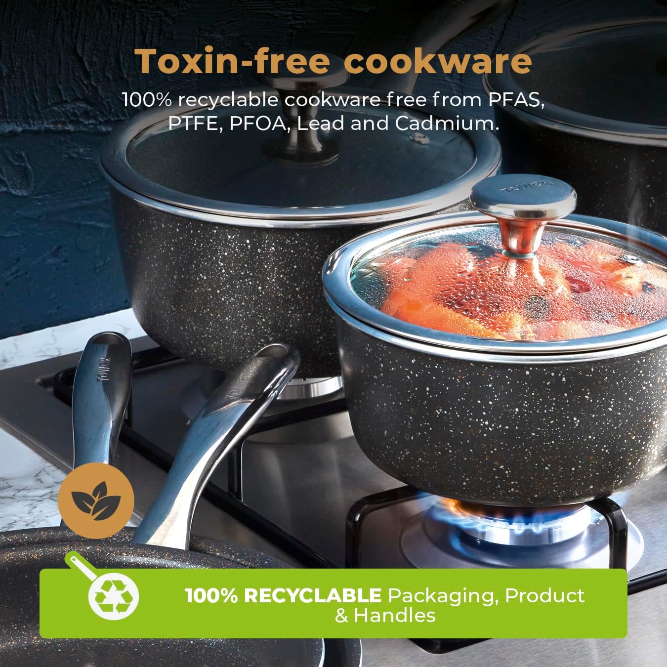 Thumbnail 5 de Tower Cerastone Pro 5 Piece Forged Aluminium Cookware Set – Graphite (T900209)