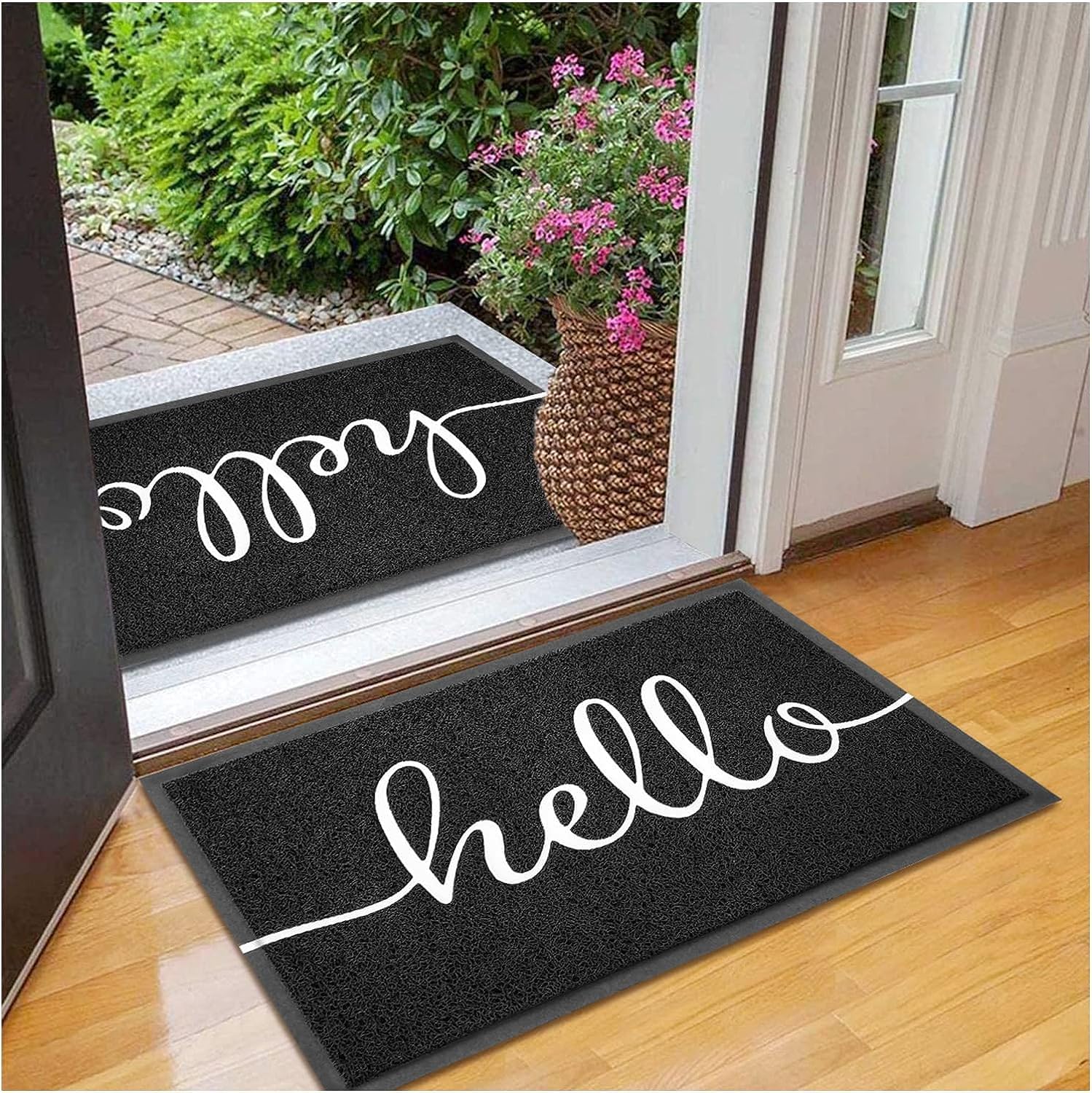 Detalle de EARTHALL 2-Pack Hello Doormats, 30" x 17.5" PVC with Rubber Backing