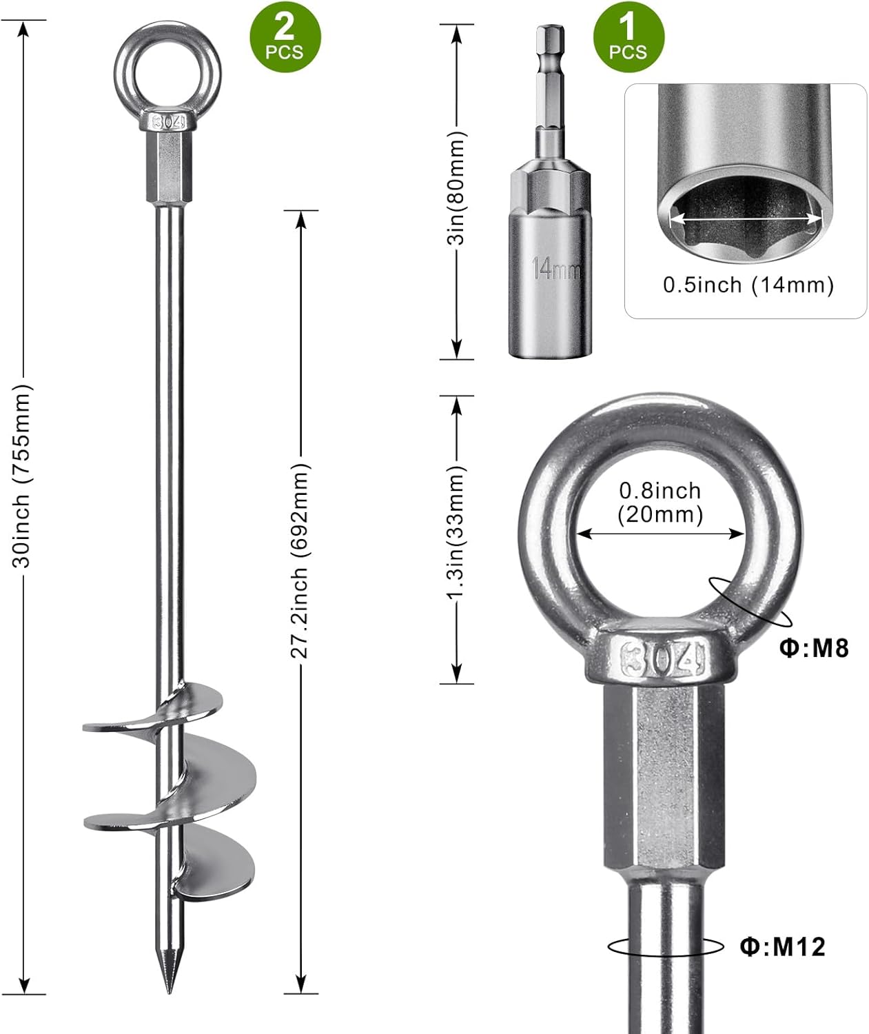 Detalle de Dolibest Zeltheringe Erdanker 76 cm – Schwerlast-Bodenanker mit Spiral-Schraubtechnik