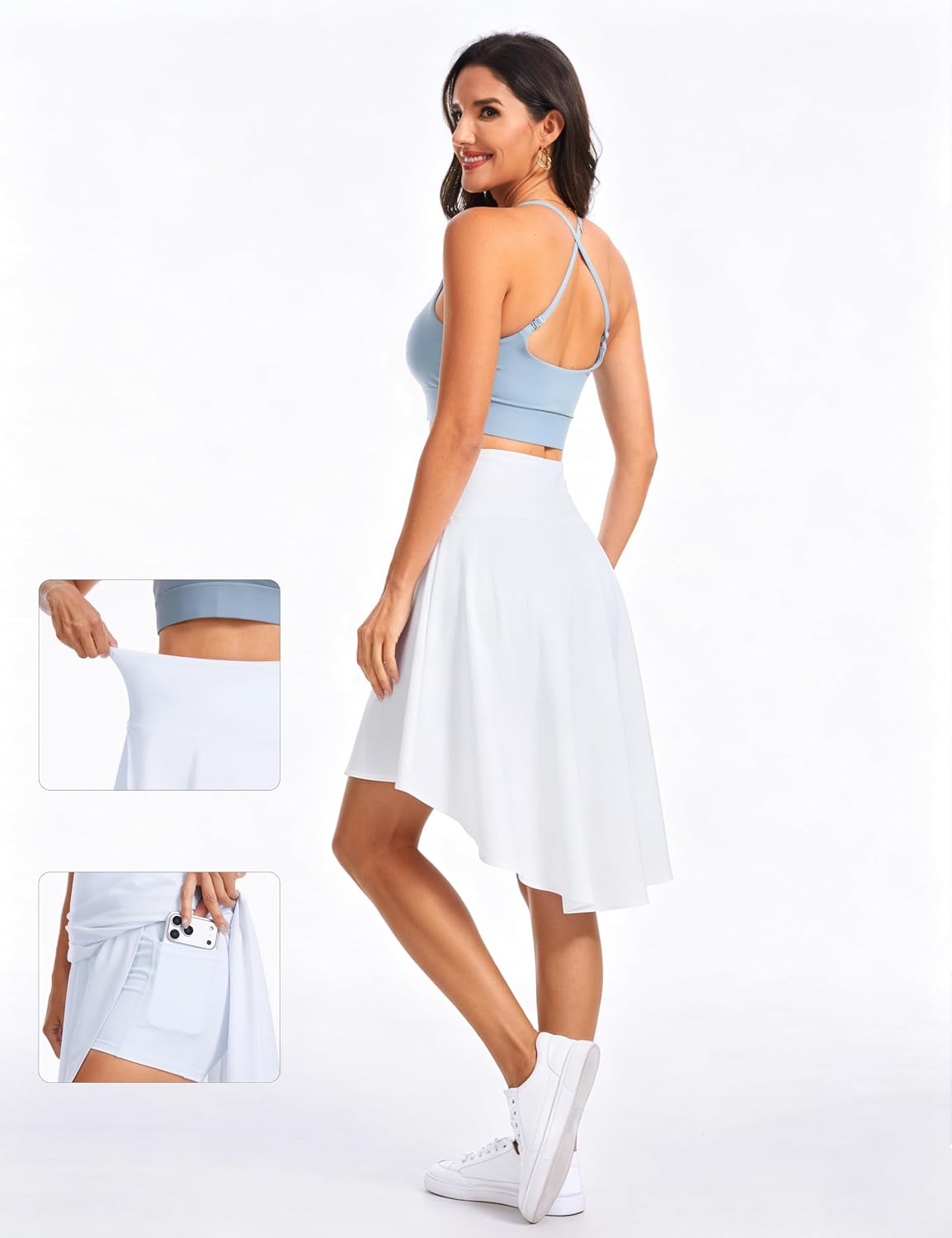 Detalle 1 de THE GYM PEOPLE Women's Ruffle-Hem Tennis Midi Skort with Built-In Shorts