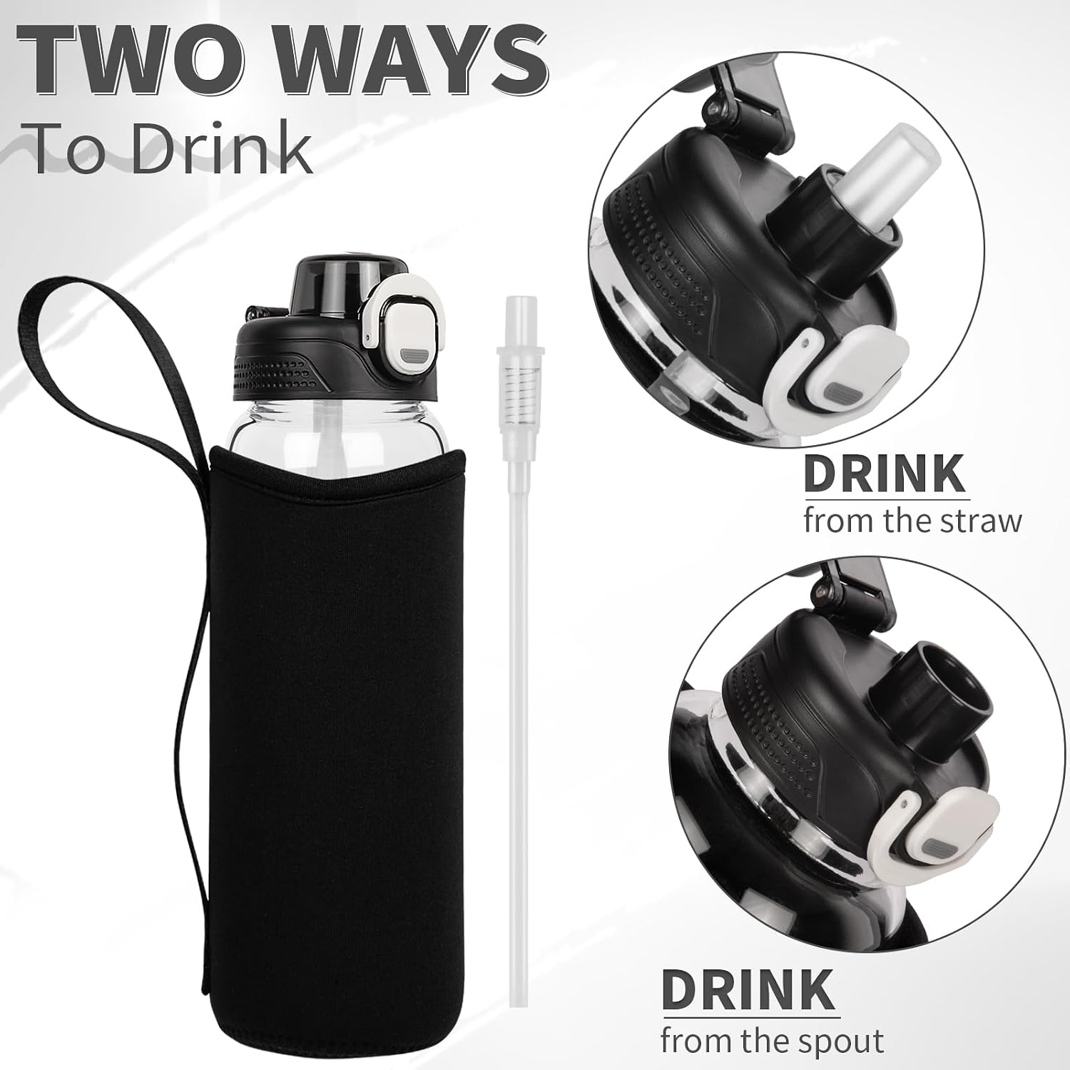 Thumbnail 2 de DEARRAY 1L glass water bottle with straw and neoprene sleeve (BPA-free, leakproof)