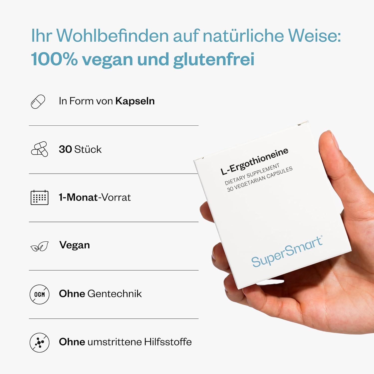 Thumbnail 4 de Supersmart L-Ergothionein 5 mg – Nahrungsergänzung mit antioxidativer Wirkung, 30 vegetarische Kapseln