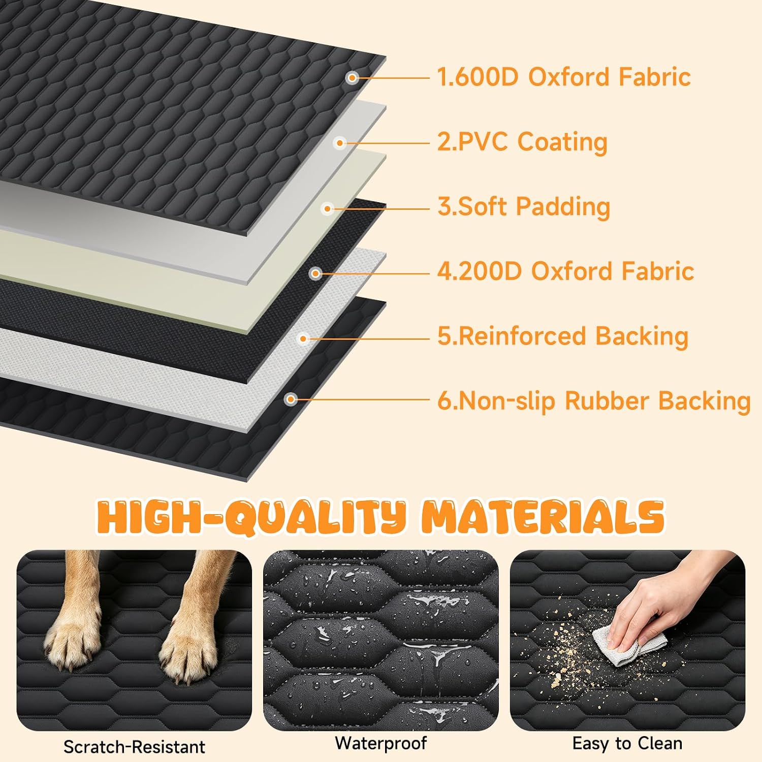 Detalle de Dog Car Seat Cover: Back Seat Extender with 6 PVC Boards for Secure Pet Travel