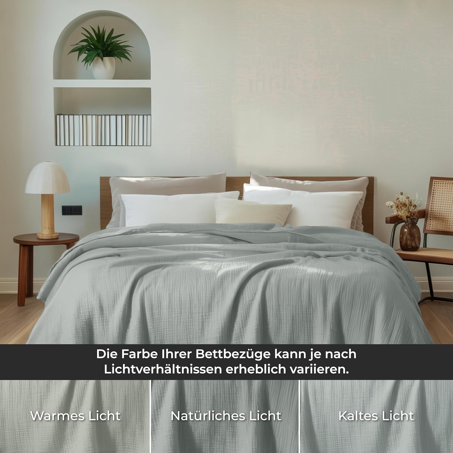 Thumbnail 3 de Dreamzie Musselin Tagesdecke 180x220 cm – leichte Baumwollgaze in Hellgrün (Oeko-Tex zertifiziert)