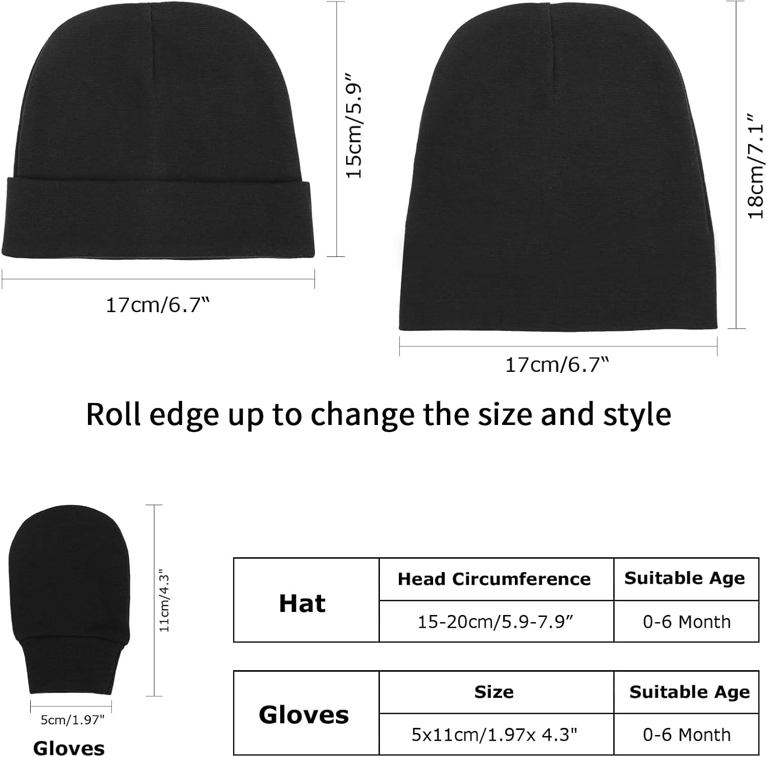 Detalle 2 de DRESHOW Newborn Beanie Hat & Gloves Set for 0–6 Months: 8‑Piece Cotton Essentials