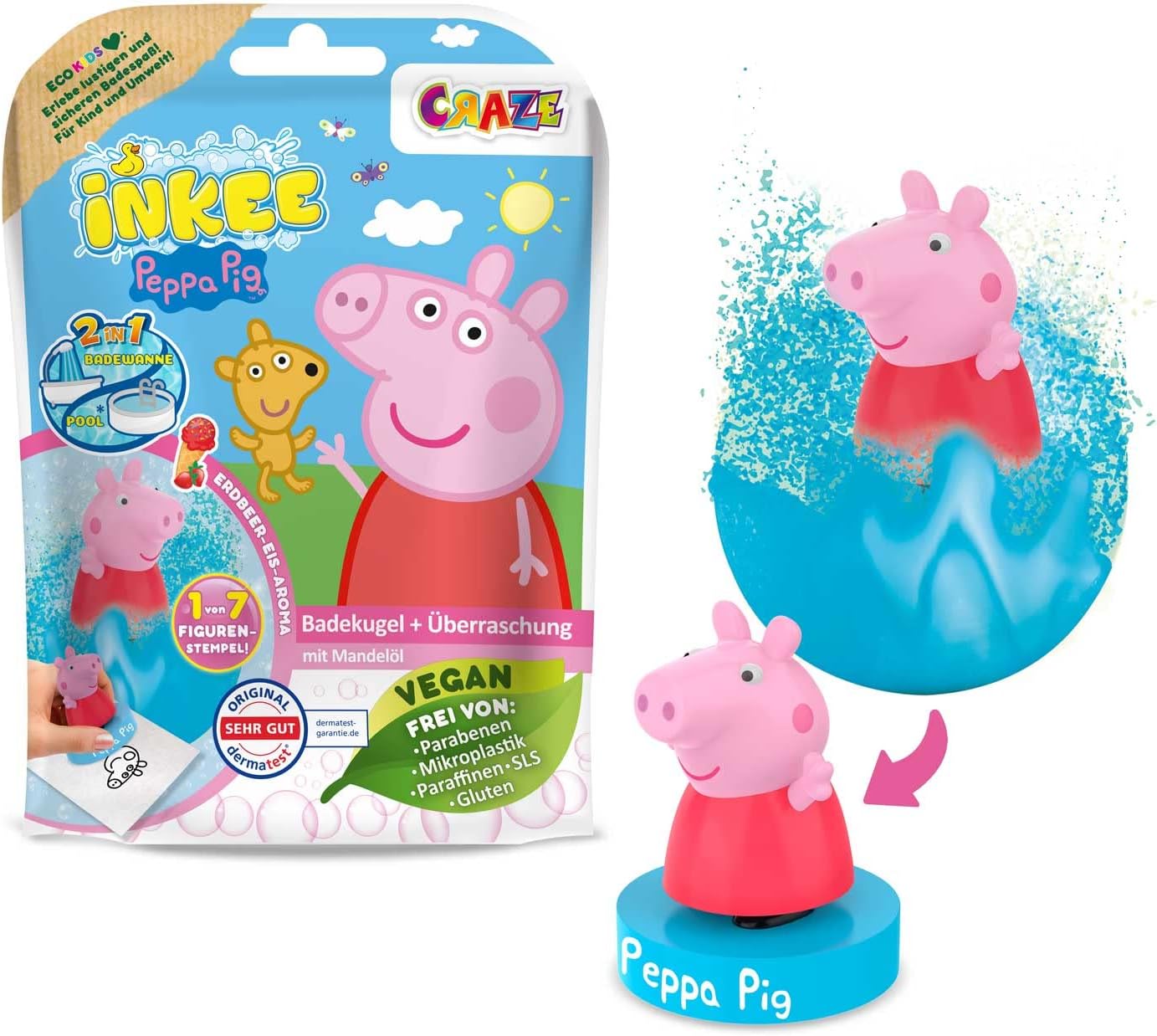 Detalle 2 de INKEE PEPPA PIG - Pack de 3 bombes de bain parfumées avec surprise Peppa Pig