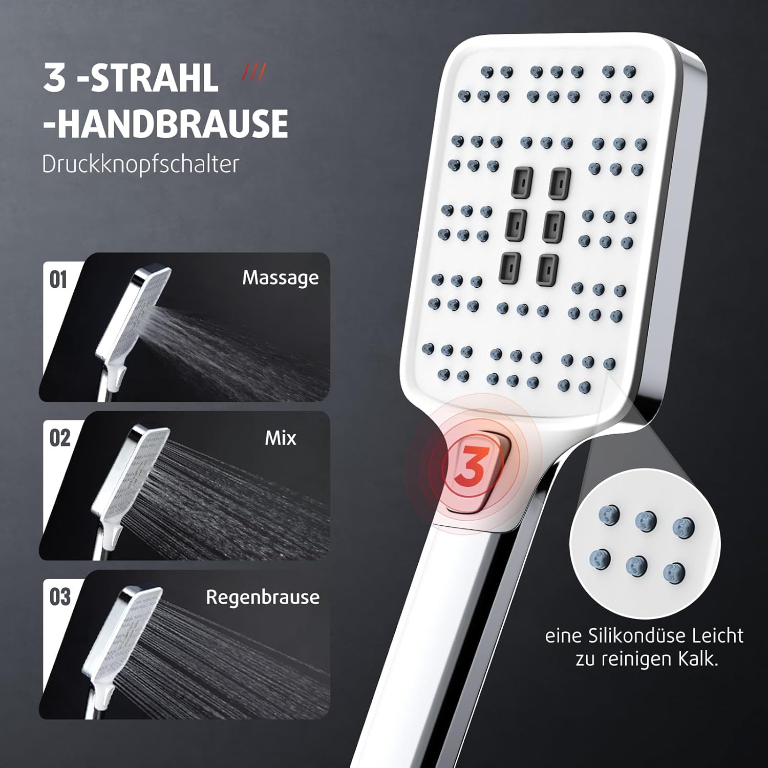 Thumbnail 4 de Rainsworth Regendusche Chrome – Regenduschekopf 25 × 25 cm, 3 Strahlarten, Duschsystem ohne Armatur