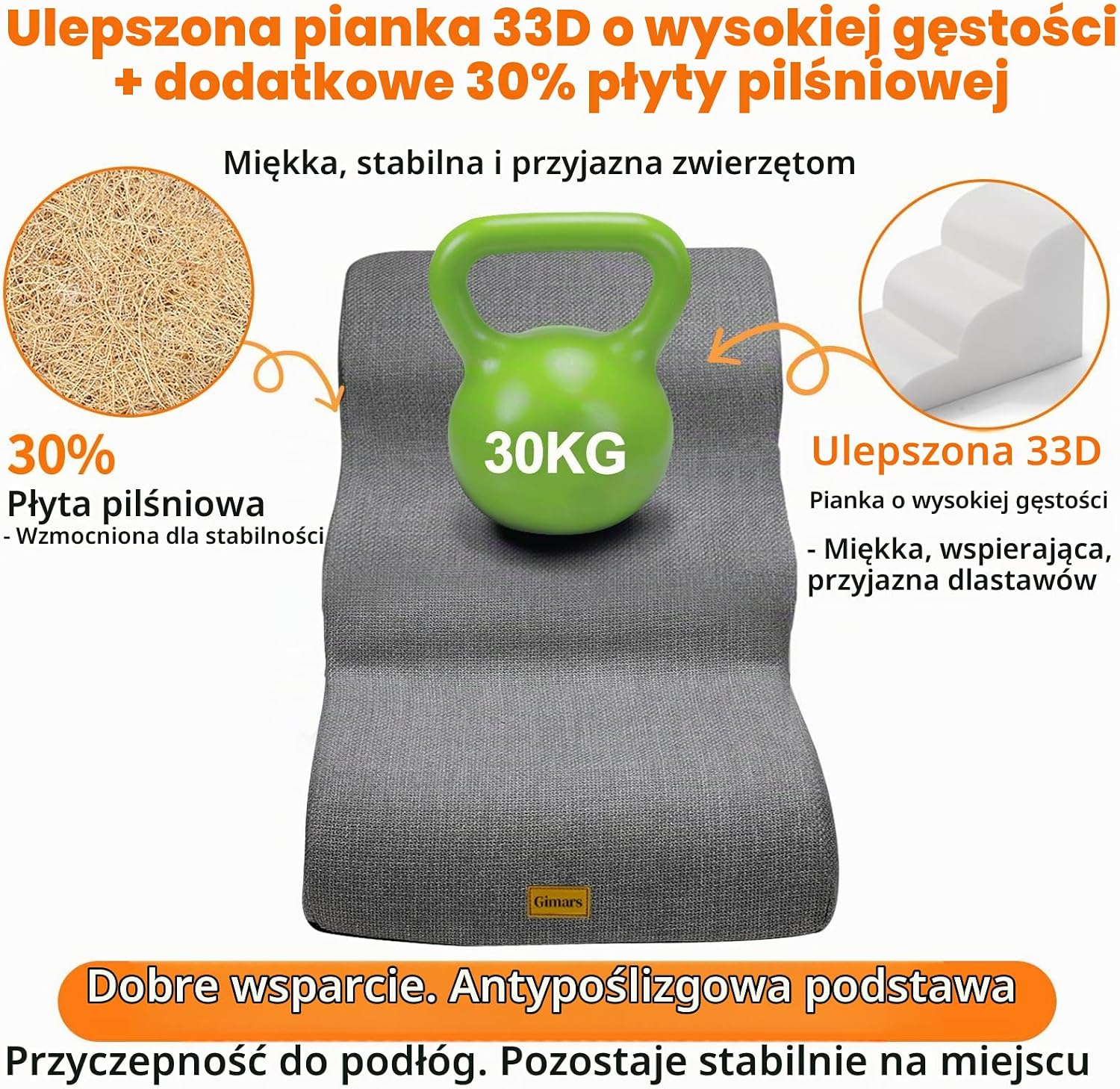 Detalle de Gimars schodki dla psa z pianki 30D, antypoślizgowe, 3-stopniowe