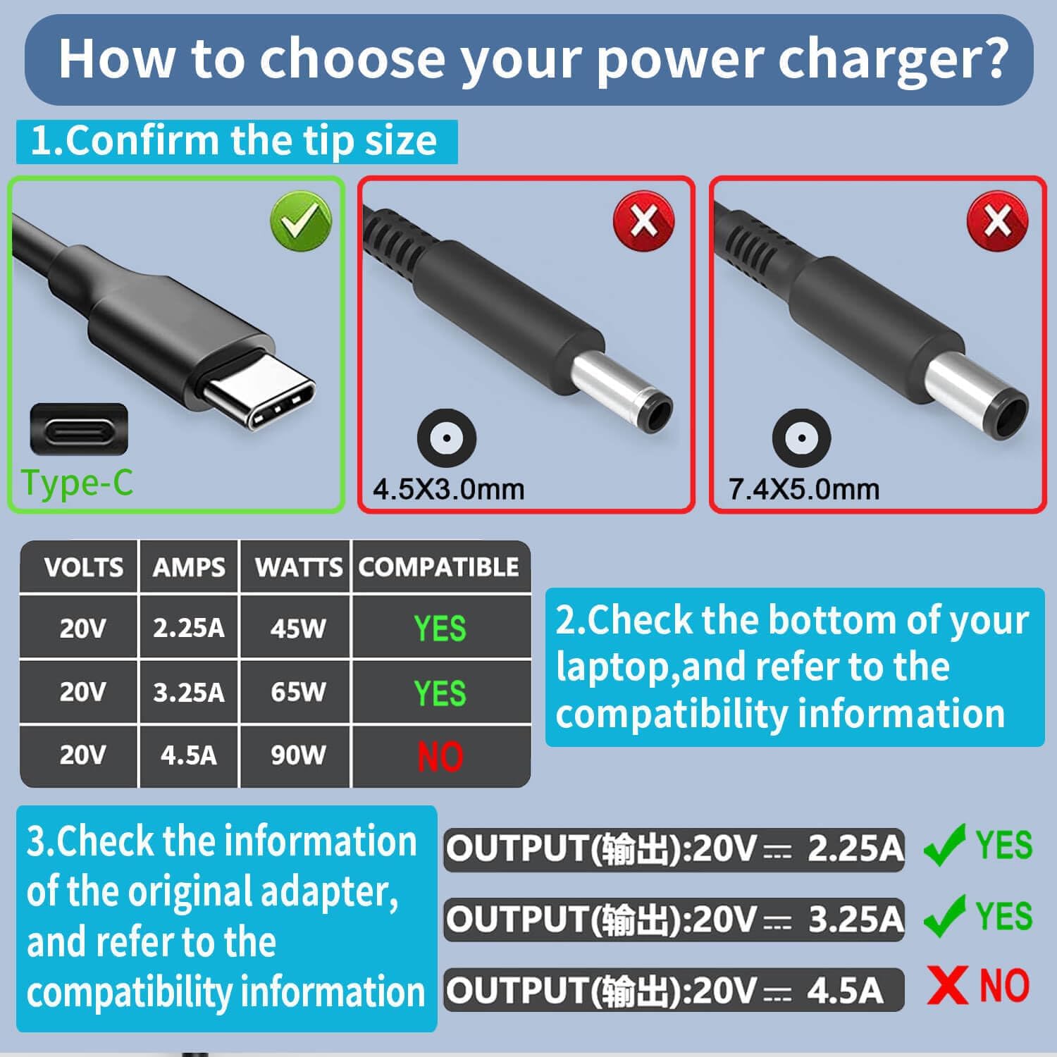 Detalle 2 de DMKAOLLK DZ65200325 65W USB-C Laptop Charger, 3.25A Adapter