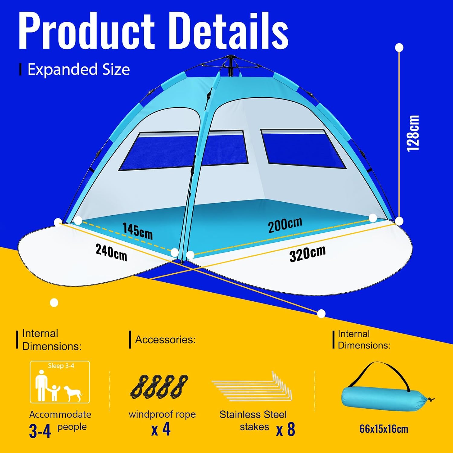 Thumbnail 1 de Purebox Beach Tent 3-4 Person: Double Doors, Quick Pop-Up Setup and UV50+ Protection
