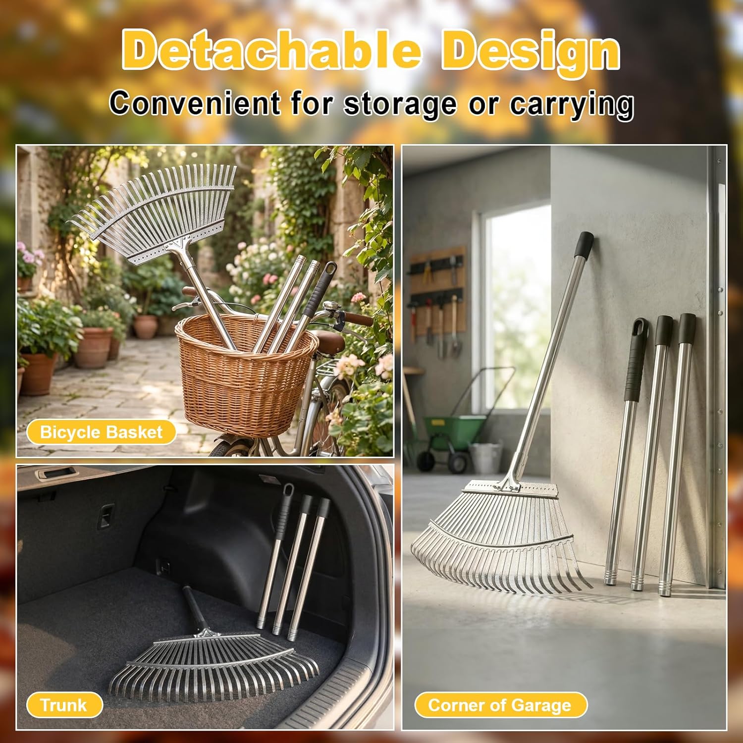 Thumbnail 4 de ARTIPOLY Garden Leaf Rake with 25 metal tines and adjustable handle (47cm wide)