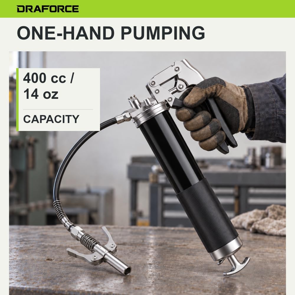 Detalle de Draforce HYQ400 Manual Grease Gun Kit, 8000 PSI, 400cc, 10-Piece