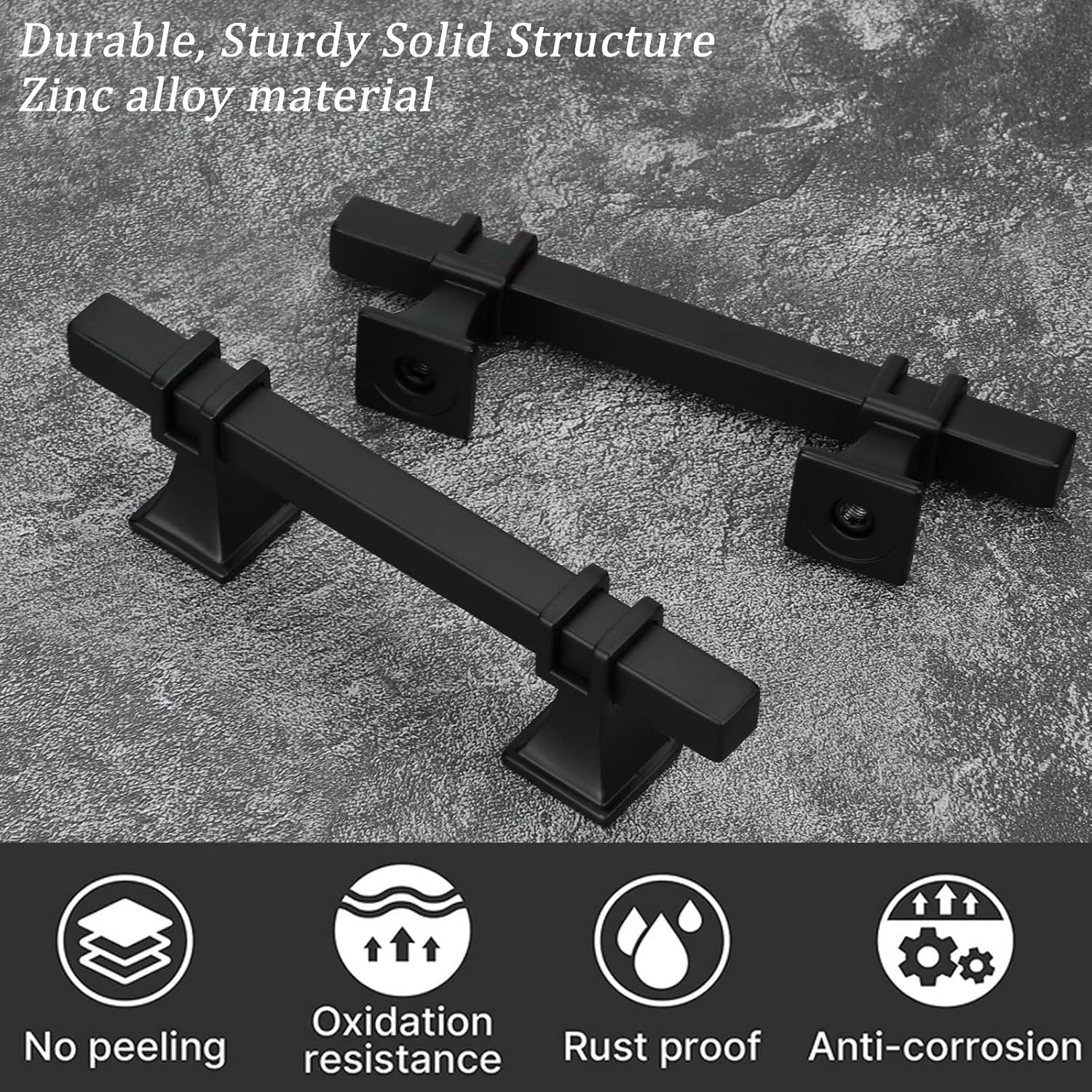 Detalle 1 de Lepatape 3-Inch Matte Black Cabinet Handles, Stainless Steel and Zinc Alloy