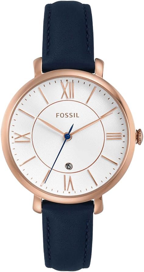 Detalle de Fossil Jacqueline Damenarmbanduhr – Quarz, 36 mm Gehäuse, blaues Lederband