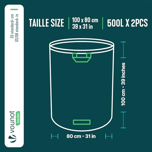 Thumbnail 2 de VOUNOT Sacs à Déchets XXL 500L×2 – Sacs de jardin résistants et réutilisables avec poignées